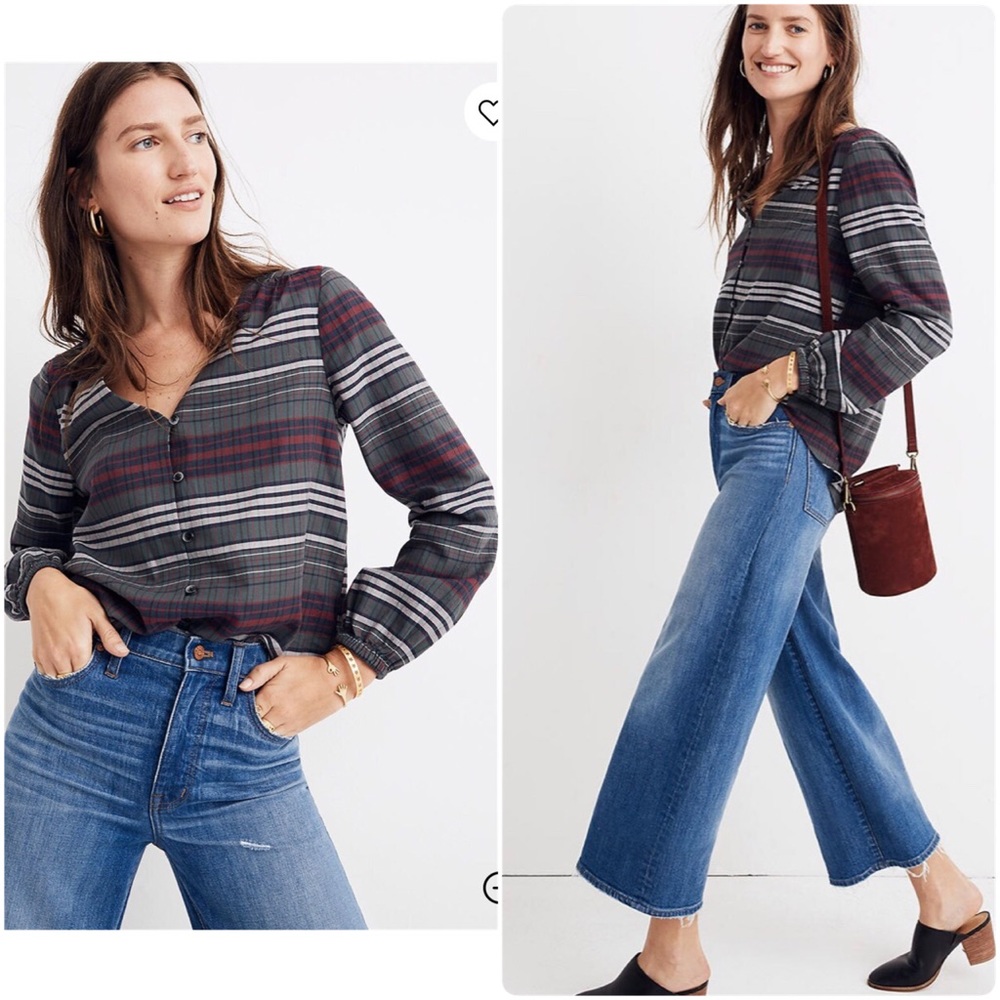 V-Neck Button-Down Shirt in Pineview Plaid